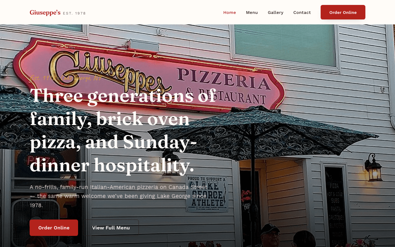 Giuseppe's Pizzeria — live site screenshot